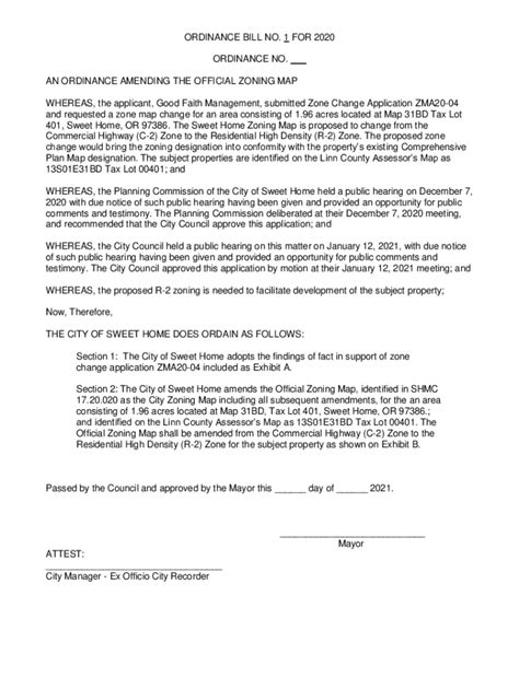 Fillable Online An Ordinance Amending The Official Zoning Map Fax