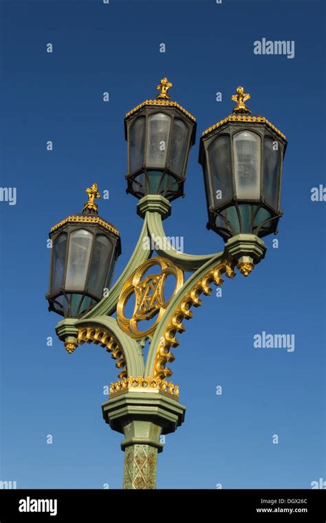 Street Light Lanterns In Detail Along Westminster Bridge Stock Photo