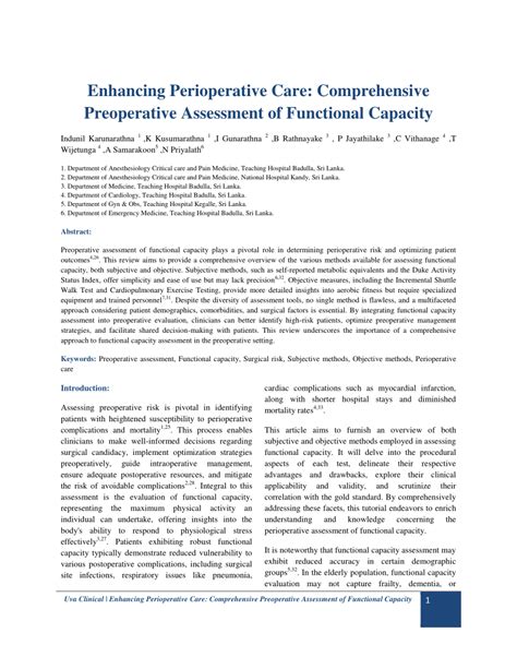 Pdf Enhancing Perioperative Care Comprehensive Preoperative