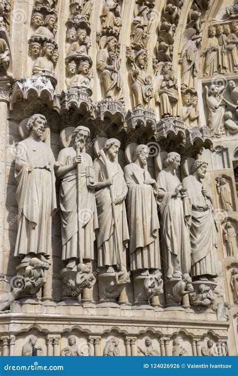 Sculptural Figures on the Facade of the Notre Dame Cathedral. Stock ...