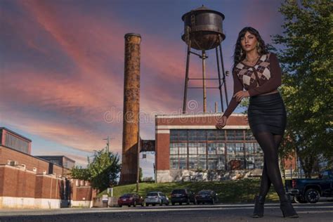 A Lovely Brunette Model Poses Outdoor While Enjoying The Fall Weather Stock Photo Image Of
