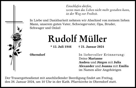 Traueranzeigen von Rudolf Müller Augsburger Allgemeine Zeitung