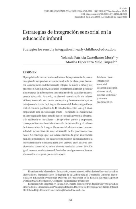 Pdf Estrategias De Integraci N Sensorial En La Educaci N Infantil