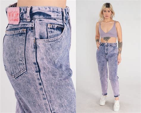 Overdyed Acid Wash Jeans 80s 90s Bongo Mom Jeans Pink Blue Etsy