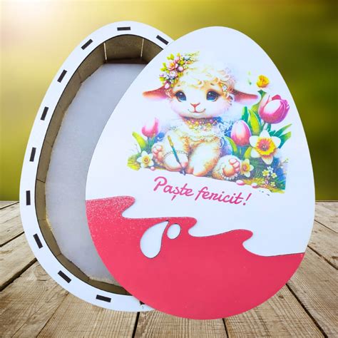 Cutie tip Ou - Paste fericit! -v5 25x20x6, din lemn, pentru cadouri sau ...