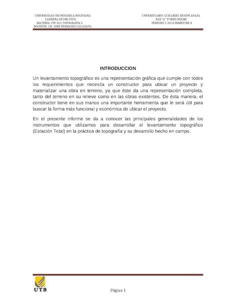 DOCX Informe De Campo Topografia DOKUMEN TIPS