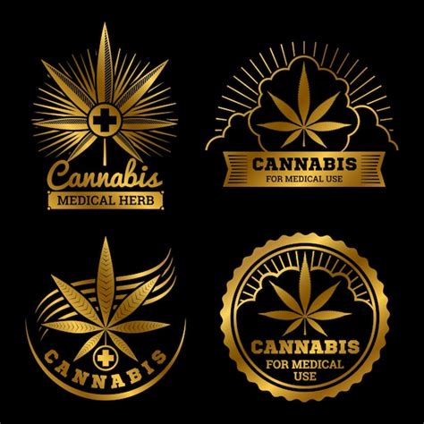 Premium Vector Gold Cannabis Medical Logos Set Illustration