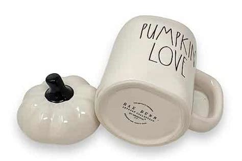 Rae Dunn PUMPKIN LOVE Mug With PUMPKIN Topper WHITE Halloween