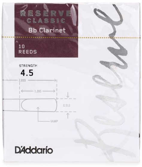 D Addario DCT1045 Reserve Classic Bb Clarinet Reed 4 5 10 Pack