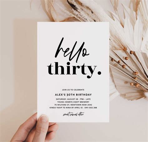 Hello 30 30th Invitation Modern Minimal 30th Invitation Black And