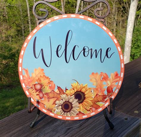 Sunflower Welcome Wreath Sign Sunflower Wreath Sign Fall Etsy