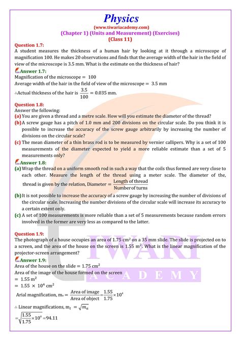 NCERT Solutions For Class 11 Physics Chapter 1 Units And Measurements