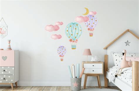 Hot Air Balloon Nursery Wall Decal For Baby Girl Room Decor Etsy