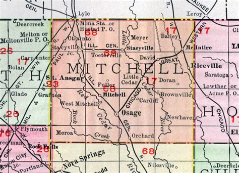 Mitchell County, Iowa, 1911, Map, Osage, St. Ansger, Stacyville, McIntire