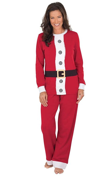 Womens Santa Pajamas For Christmas With Long Sleeved Top Red Red