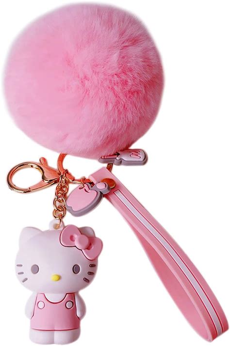 Tonsamvo Cute Keychains For Womengirls Kawaii Pom Pom Key Chain Accessories Wristlet Keychain