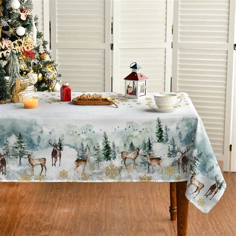 Horaldaily Christmas Tablecloth 6060 Inch Golden Snow Deers Washable