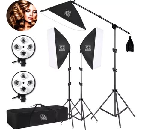 Kit Ilumina O Estudio Softbox Girafa Bocal Quadruplo Bolsa