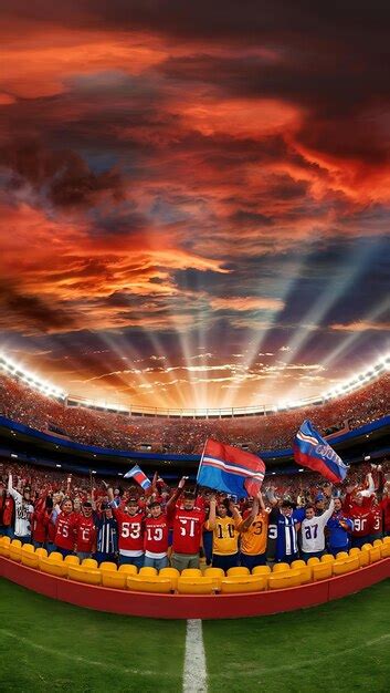 Vibrant Football Stadium At Sunset Premium Ai Generated Image