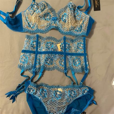 Dita Von Teese Intimates Sleepwear Dita Avon Teese Blue And Nude Lace Bra Bikini Garter