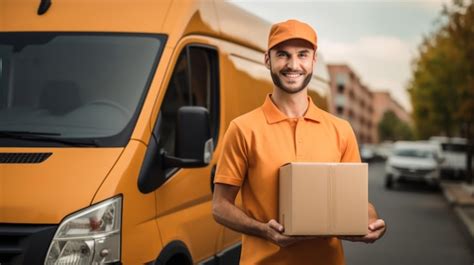 Premium Ai Image Delivery Man Holding Box Holding Cardboard Box