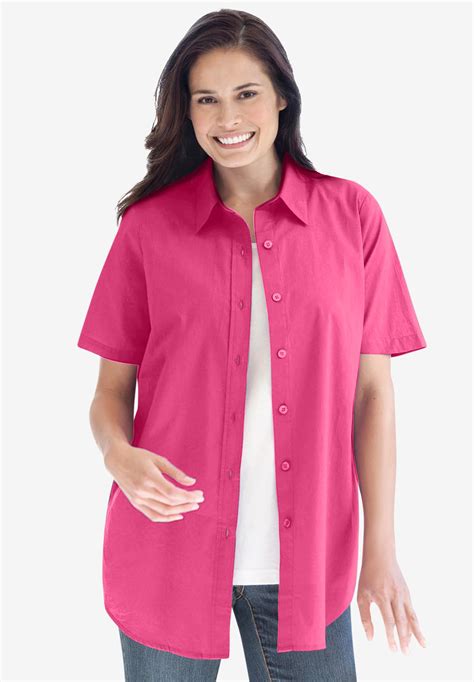 Perfect Short Sleeve Button Down Shirt Woman Within