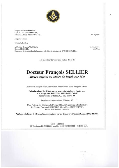 Avis de décès Docteur François SELLIER