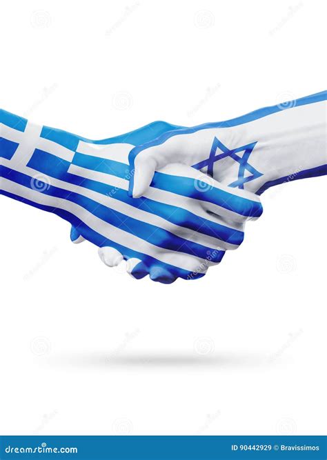 Flags Greece Israel Countries Partnership Friendship Handshake Concept Stock Image Image Of