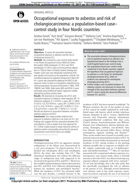 Pdf Occupational Exposure To Asbestos And Risk Of Cholangiocarcinoma