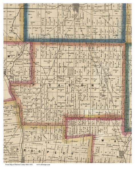 Pleasant Ohio 1852 Old Town Map Custom Print Marion Co Old Maps