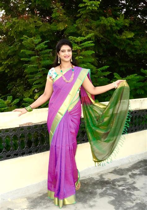 Purple Green Border Banana Saree - Parimal Ecohub