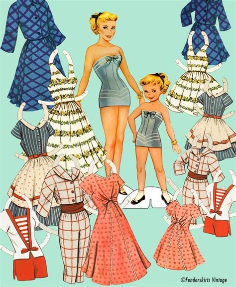 Vintage Retro 1950s Mother Daughter Paper Dolls Instant