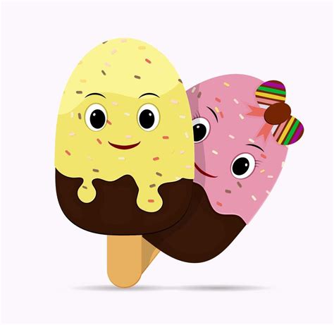 Cute Cartoon Ice Cream Couple With Happy Face 44610632 Vector Art At