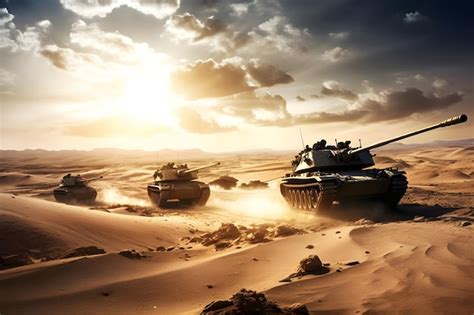 Premium AI Image | Tanks driving in the desert