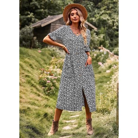 Robe femme chic et elegant Vacances à la plage Motif Floral Mousseline