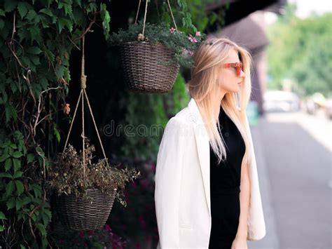Elegant Blonde Girl Posing On The Street Stock Image Image Of Outdoor Blonde