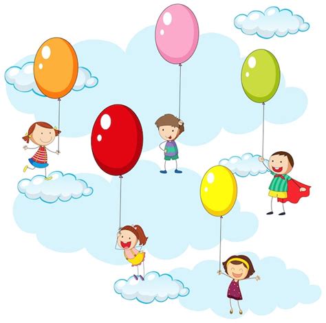 Free Vector | Kids and colorful balloons in sky illustration