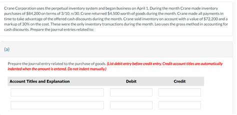 Solved Crane Corporation Uses The Perpetual Inventory System Chegg