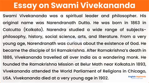 Essay On Swami Vivekananda In English Words