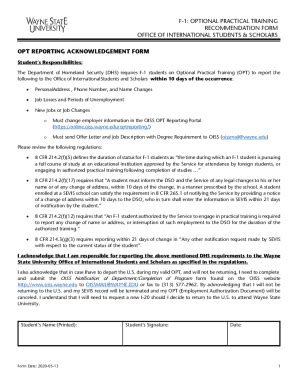 Fillable Online F Optional Practical Training Recommendation Form