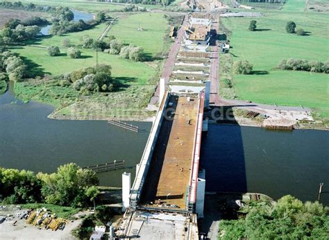 Hohenwarthe aus der Vogelperspektive Bau der Kanalbrücke zwischen dem