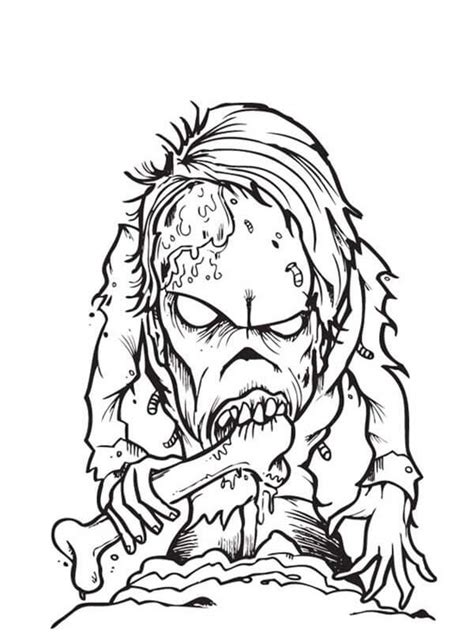 Zombi Comiendo Hueso Para Colorear Imprimir E Dibujar Coloringlib