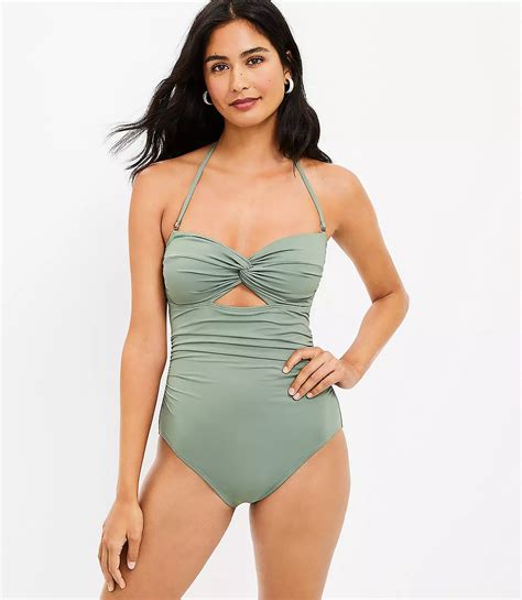 Loft Beach Shirred Twist Bandeau One Piece Swimsuit