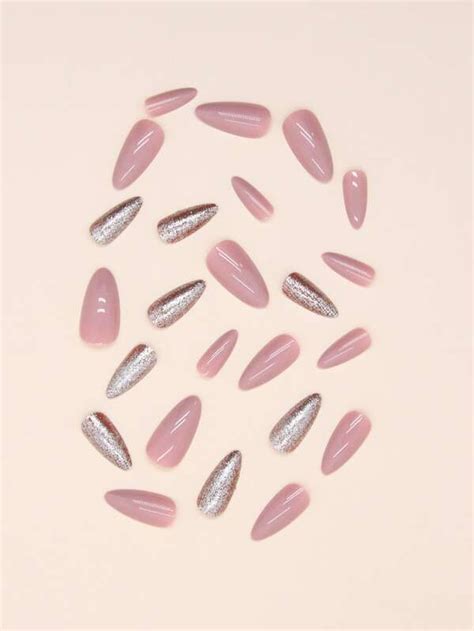 Pcs Wear Style Long Almond Shaped Simple French Glitter Manicure Kit