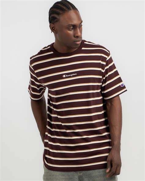 Shop Champion Logo Stripe T Shirt In Plum Roll White Branchin Out