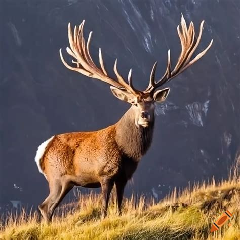 Giant Red Deer Stag In Mountains In New Zealand Fading Light On Craiyon