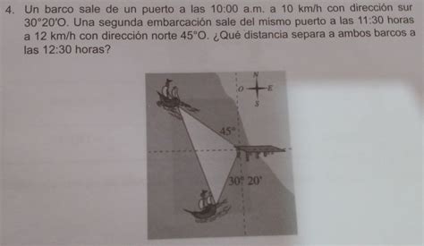 Solved Un Barco Sale De Un Puerto A Las 10 00 A M A 10 Km H Con