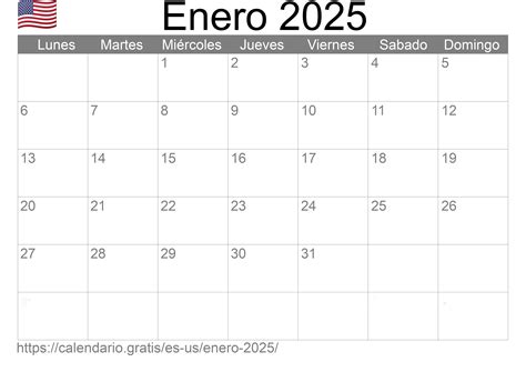 Calendario Enero 2025 de Estados Unidos de América en español