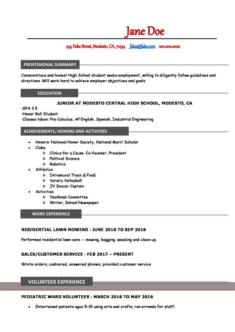 High School Resume Resume Templates For High School Students And Teens