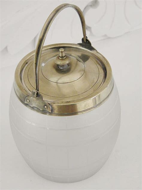 Vintage Frosted Glass Biscuit Barrel Cookie Jar